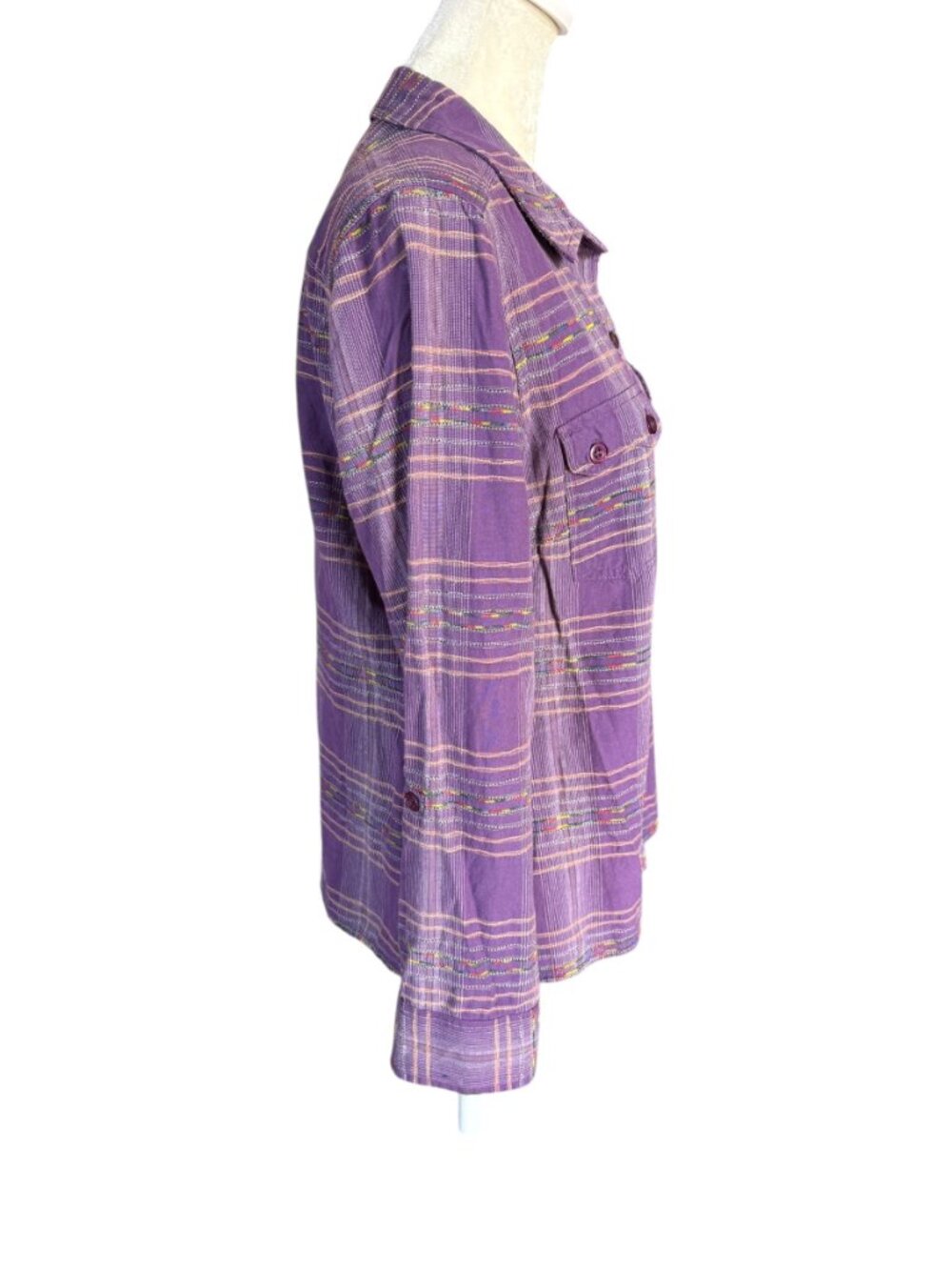 Christopher & Banks Petite purple long sleeve collared button down blouse PM - Picture 3 of 8